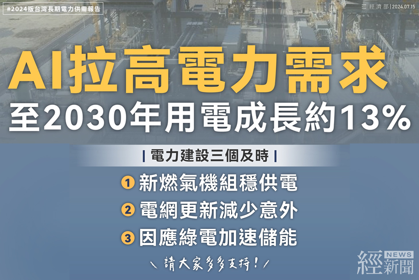 經部公布「112年度全國電力資源供需報告」  AI帶動用電需求  籲請支持電力建設